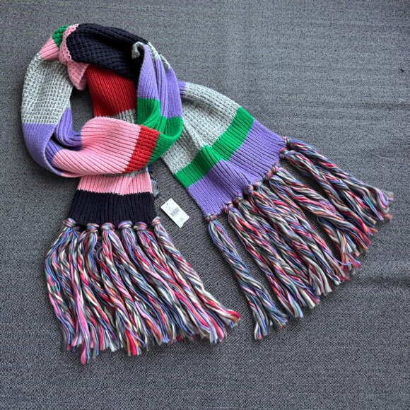 Multi Color Block Oversized Scarf, 94" Length with Tassels - Picture 5 of 14